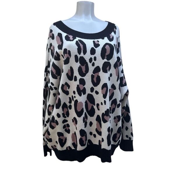 NWT Evri Sweater Womens 3X Black Cream Animal Print Crew Neck Pullover Oversized - Picture 3 of 16